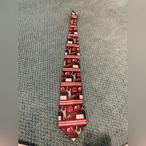 RALPH MARLIN Black and Red Graphic Hockey Themed Necktie